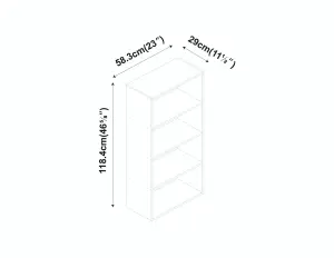 URBNLIVING 4 Tier Grey Wooden Bookcase Cupboard with 2 White Line Doors Storage Shelving Display Cabinet