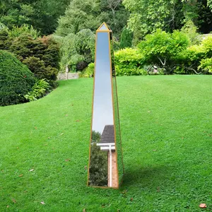 MirrorOutlet The Obelisk Gold Metal Edged Mirrored Garden Ornament 150CM X 30CM X 30CM