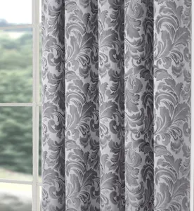 Home Curtains Buckingham Damask Fully Lined 90w x 84d" (229x213cm) Grey Pencil Pleat Curtains (PAIR)