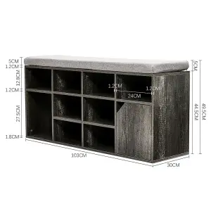 Grey Wooden Shoe Bench Shoe Storage Organizer Shoe Cabinet with Seat Padded 103cm (W) x 30cm (D) x 49.5cm (H)