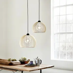 Nordlux Chino 30 Indoor Living Dining Wood Pendant Ceiling Light in Nature (Diam) 30cm