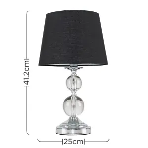 ValueLights Gatto Modern Polished Chrome & Acrylic Ball Touch Table Lamp with Black Tapered Light Shade