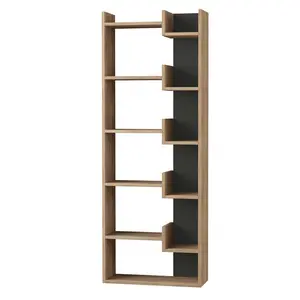 Kara 5-Tier Freestanding Bookcase for Home and Office Storage Oak/Anthracite / 162.56" H x 61" W x 22" D