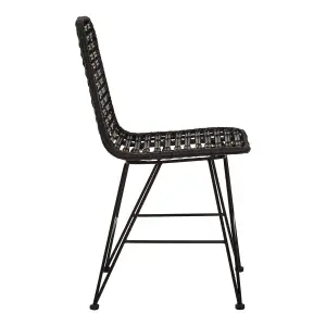 Versatile Black Natural Rattan Dining Chair, Comfortable Modern Dining Chair, Stylish Small Modern Chair