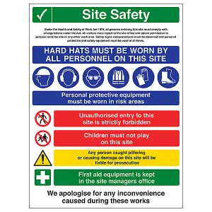 SITE SAFETY Multi Hazard Safety Sign - 2mm Rigid Plastic 600x450mm