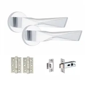 4 Set Aura Design Door HandlesInternal Sets With Latch and BB HInges Round Rose Polished Chrome Finish