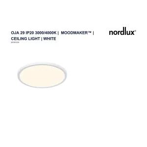 Nordlux Oja 29 3000/4000K 3-Step Indoor Living Dining Bedroom Ceiling Light In White (Height) 2.3cm