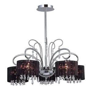 Luminosa Hanging Pendant Fixed Black 5 Light  with Crystal Shade, E14