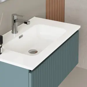 Banyetti Linea Ocean Blue Ribbed Wall Hung Vanity Unit 800mm x 460mm