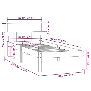 Berkfield Bed Frame Black Solid Wood Pine 100x200 cm