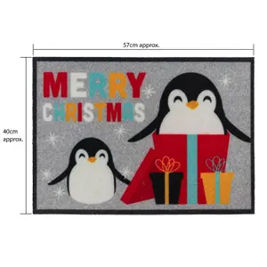 JVL Christmas Machine Washable Door Mat - 40x57cm - Penguins