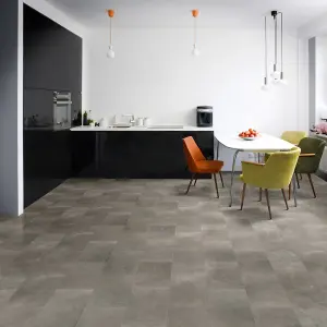 Grey Modern Concrete Effect Anti-Slip Vinyl Flooring For Kitchen, Bathroom, 2.6mm Thick Vinyl Sheet-3m(9'9") X 3m(9'9")-9m²