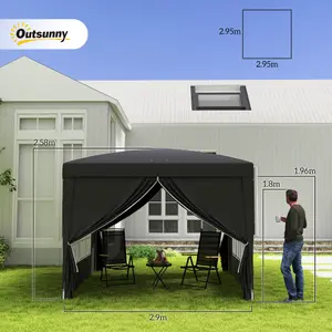 Outsunny 3mx3m Pop Up Gazebo Party Tent Canopy Marquee with Storage Bag Black