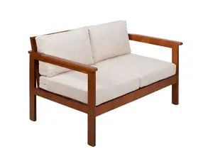 Wooden Garden Bench Seat Cream Cushions Comfy Deep 2 Seater Outdoor Bench - Cozy