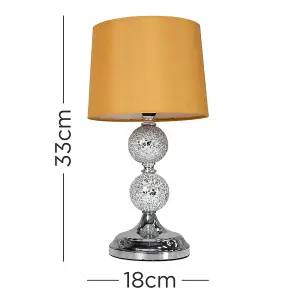 ValueLights Harmony Pair of Decorative Chrome and Mosaic Crackle Glass Table Lamps with Mustard Shades