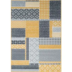 Yellow Ochre Grey Floral Patchwork Living Room Rug 160x230cm