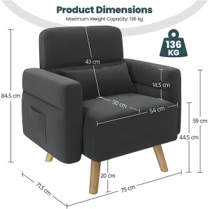 Yaheetech Dark Grey Modern Fabric Arm Chair with Rubberwood Legs