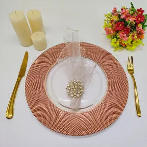 Neel Blue Charger Plates for Table Decoration - Checkered Rose Gold - Pack of 12