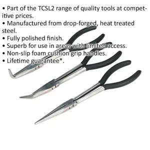 3 Piece 275mm Needle Nose Pliers - Drop Forged Steel - Straight & Angled Nose