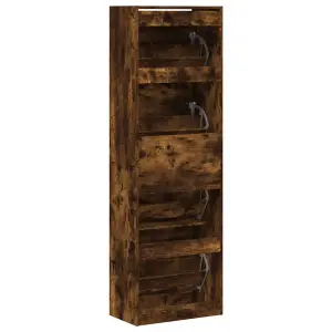 Berkfield Shoe Cabinet with 4 Flip-Drawers Smoked Oak 60x34x187.5 cm