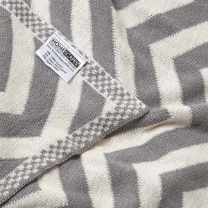 Homescapes Grey Chevron Cotton Knitted Throw, 130 x 170 cm