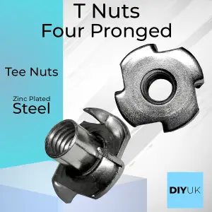 T Nuts Four Pronged Size: M6 x 12 mm ( Pack of: 4 ) Tee Nuts Zinc Plated Steel Anchors Blind Nut Captive Inserts