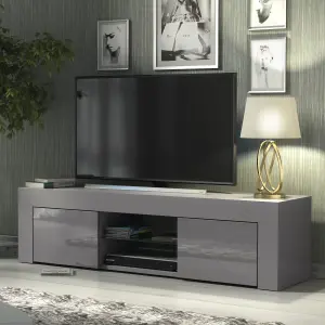 TV Unit 130cm Modern Dark Grey with High Gloss Doors - Creative Furniture