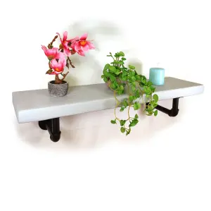 Wooden Shelf with Bracket PIPE Black 145mm Antique Grey Length of 60cm