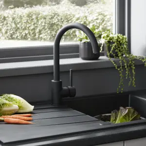 Cooke & Lewis Katiki Black Kitchen Pin side lever Tap