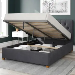 Olivier Fabric Ottoman Bed, Plush Velvet Fabric, Steel, King