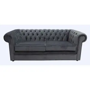 Chesterfield 3 Seater Sofa Amalfi Anthracite Black Velvet Fabric In Classic Style