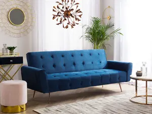 Sofa Bed SELNES Navy Blue Velvet