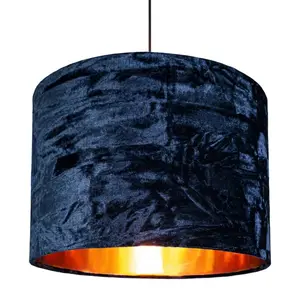 Modern Crushed Velvet Lamp Shade with Shiny Paper Inner Midnight Blue / 20cm H x 30cm W x 30cm D