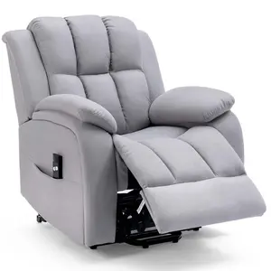 Rise Recliner Chair With Single Motor, Remote Control And Pocket Storage In Leather-Look Grey Technology Fabric