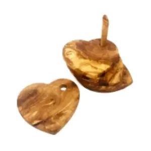 Olive Wood Natural Grained Rustic Kitchen Dining Set of 5 Heart Shaped Coasters On A Pole 10cm