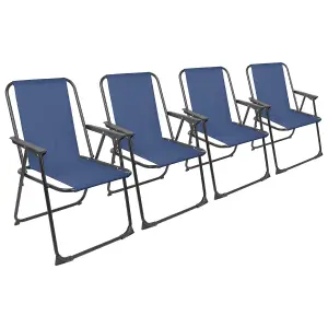 Harbour Housewares Folding Metal Beach Chairs - Matt Black/Navy - Pack of 4