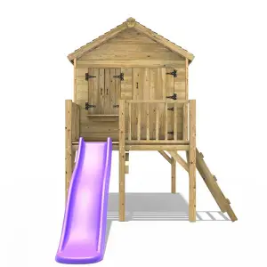 Rebo 5FT x 5FT Childrens Wooden Garden Playhouse on Deck + 6ft Slide- Nightingale Purple