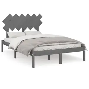 Berkfield Bed Frame Grey 135x190 cm 4FT6 Double Solid Wood