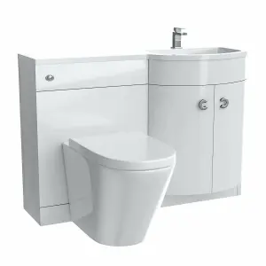 Nes Home White 1100mm Right Hand Basin Vanity Unit and BTW WC Toilet