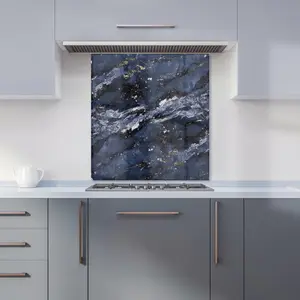 Deep Ocean Blue Quartz Effect Premium Glass Kitchen Splashback W600mm x H750mm