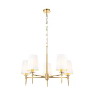 Luminosa Florence Multi Arm Shade Pendant Ceiling Lamp, Satin Brass Plate, Vintage White Fabric