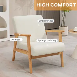 HOMCOM Modern Fabric Accent Chair w/ Rubber Wood Legs Padded Cushion Cream