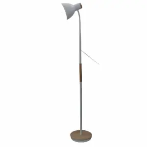 First Choice Lighting Clark White with Wood Detail Flexi Arm Reading Floor Lamp