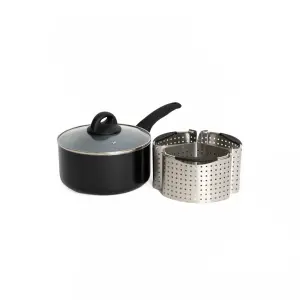 4pc Cooking Set Including 20cm Ceramic Non-Stick Eco Saucepan with Lid and 3x Stainless Steel Saucepan Divider Baskets