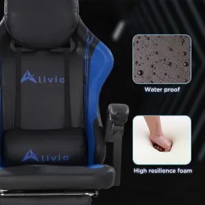 Alivio 360 Swivel Gaming Chair with Footrest Lumbar Support Back Support - Blue & Black