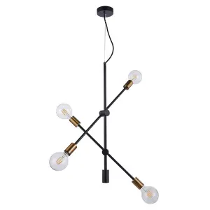 Luminosa Industrial And Retro Hanging Pendant Black Matt, Gold 4 Light , E27