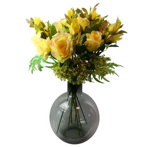 Pack of 6 x 80cm Artificial Yellow Rose Stem - 18 flowers