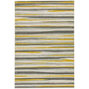 Stripe Mustard Modern Easy To Clean Living Room Bedroom & Dining Room Rug-200cm X 290cm