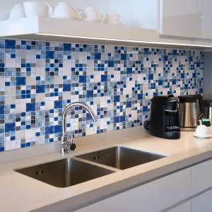 Walplus Stone Selection Blue And Grey Mosaic Wall Metallic Tile Sticker Set Multipack 48Pcs