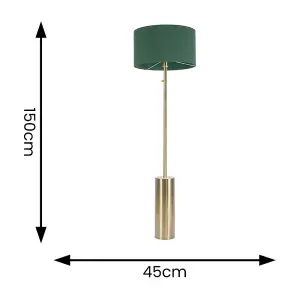 ValueLights Lexy Antique Brass Rotary Dimmer Switch Floor Lamp with Forest Green Drum Shade